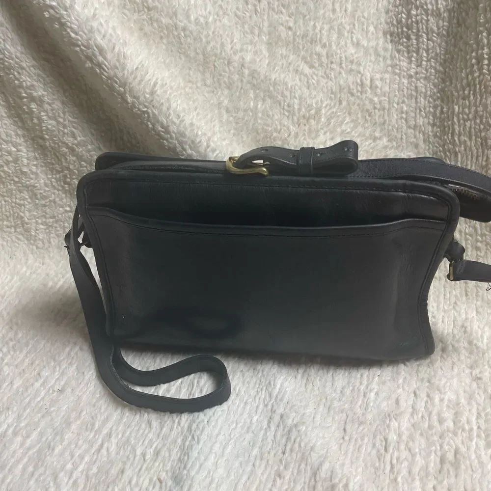 Classic Black Leather crossbody Bag antique tone hardwares.